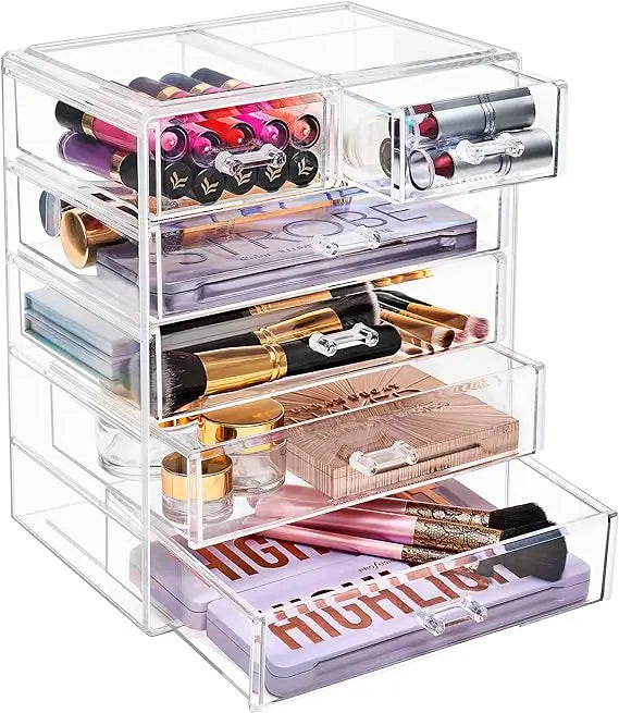 Acrylic Makeup Organizer - Organization and Storage Case for Cosmetics Make up & Jewelry - Big Clear Makeup Organizer