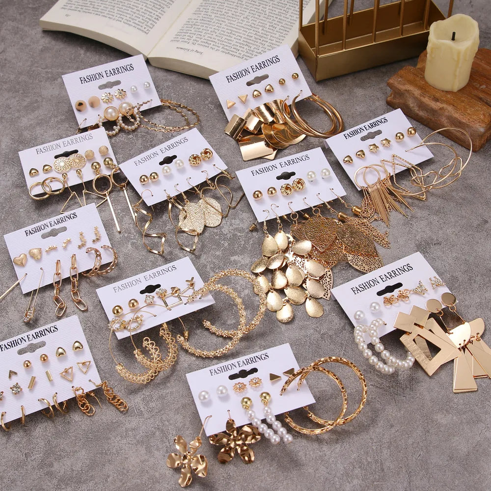 Fashion Women Jewelry Gold Plated Hoop Earrings Set Women Pearl Hoop Earrings Oversize Metal Circle Punk Earring 2021