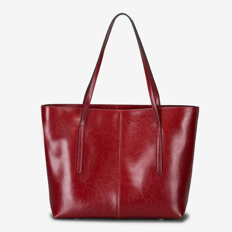 Pofeis Women's Genuine Cow Leather Tote Bag Large Capacity Fashionable Shoulder Handbag with Waterproof Feature