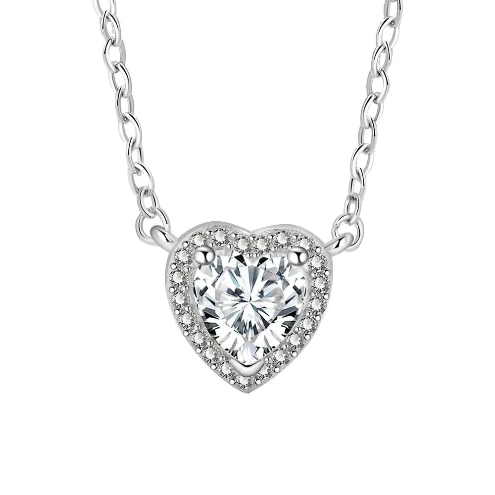 Chic Heart Pendant Necklace for Women Lovers Rhinestone Clavicle Chain Chocker Female Cute Crystal Moonstone Jewlery Gifts