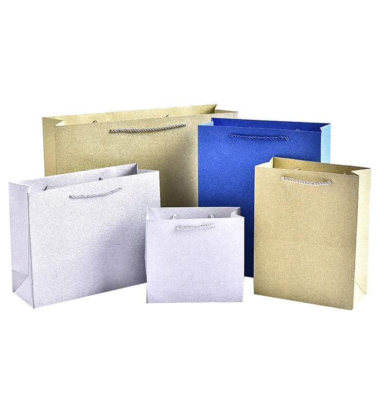 Customized Glitter Gift Bag Assortments Gold Sliver for Holiday Shopping Tote Paper Bag Metallic Bright Colors Large