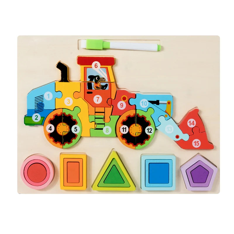 CE Certified CPC 3D Cartoon Wooden Jigsaw Puzzle Blocks Educational Toy for Unisex Kids 2 to 4 Years Customizable Logo