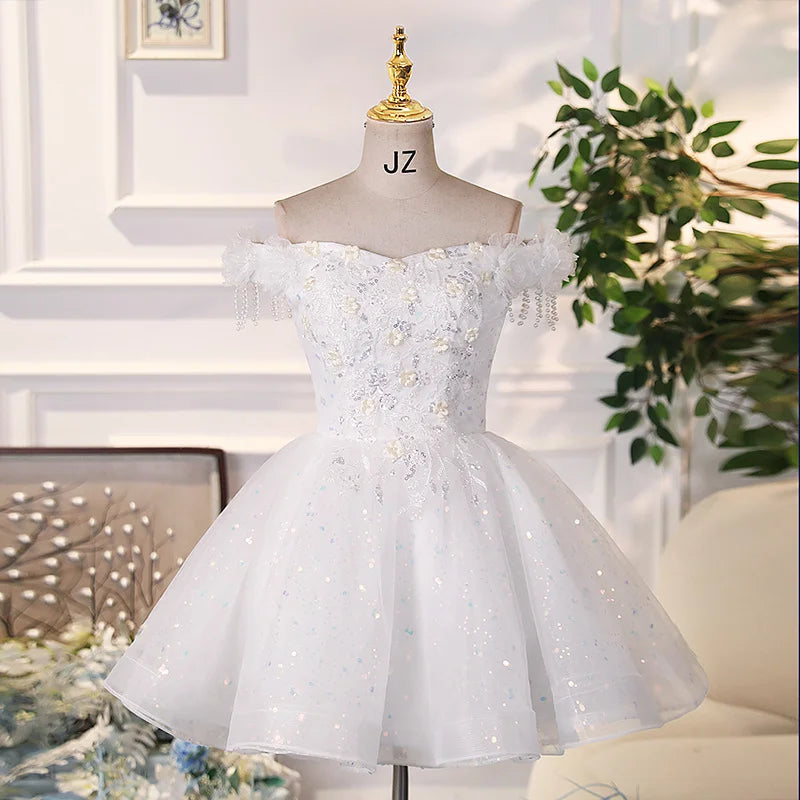 Wholesale 2025 White Elegant Women Fluffy Party Dress Unique Birthday Dress