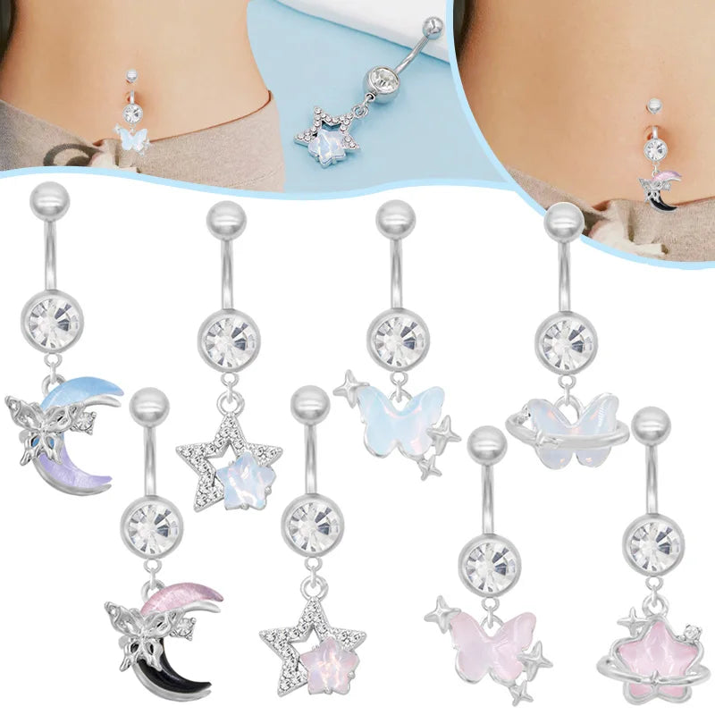 Gaby New Stainless Steel Heart Belly Button Ring Star butterfly Navel Ring Piercing Jewelry for Women