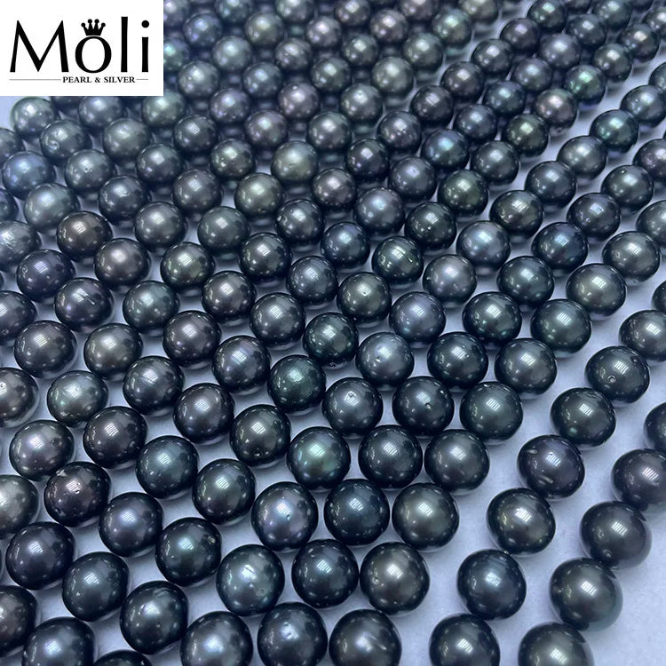 Popular 10-12mm Peacock Green Black Natural Seawater Tahitian String Pearl Necklace for Wholesale Price