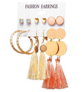 MIO Wholesale Tassel Loop Chip Stone Studs 6 Sets on Card Plated Gold Earring Women Fashion Earrings Set