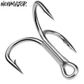 NEWMAJOR 4#-5/0# ST66-4X High Carbon Steel Silver Durable 4-Times-Strengthened Sea Fishing Treble Hooks for Saltwater Use