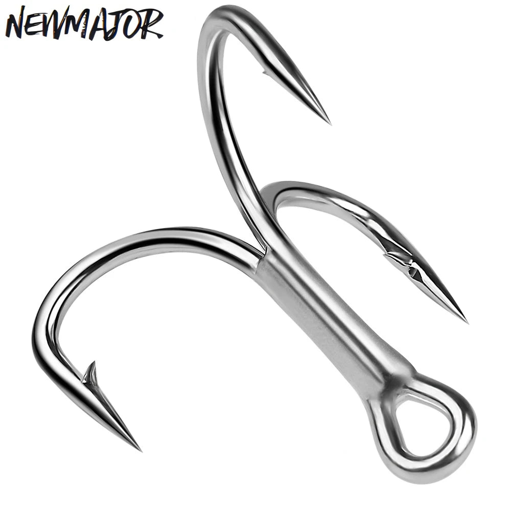 NEWMAJOR 4#-5/0# ST66-4X High Carbon Steel Silver Durable 4-Times-Strengthened Sea Fishing Treble Hooks for Saltwater Use