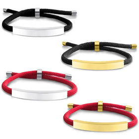 Hot Selling Thick Milan Rope Woven Bracelets Women Blank Engravable Brand Name Logo Stainless Steel Square Tube Bracelet Gifts