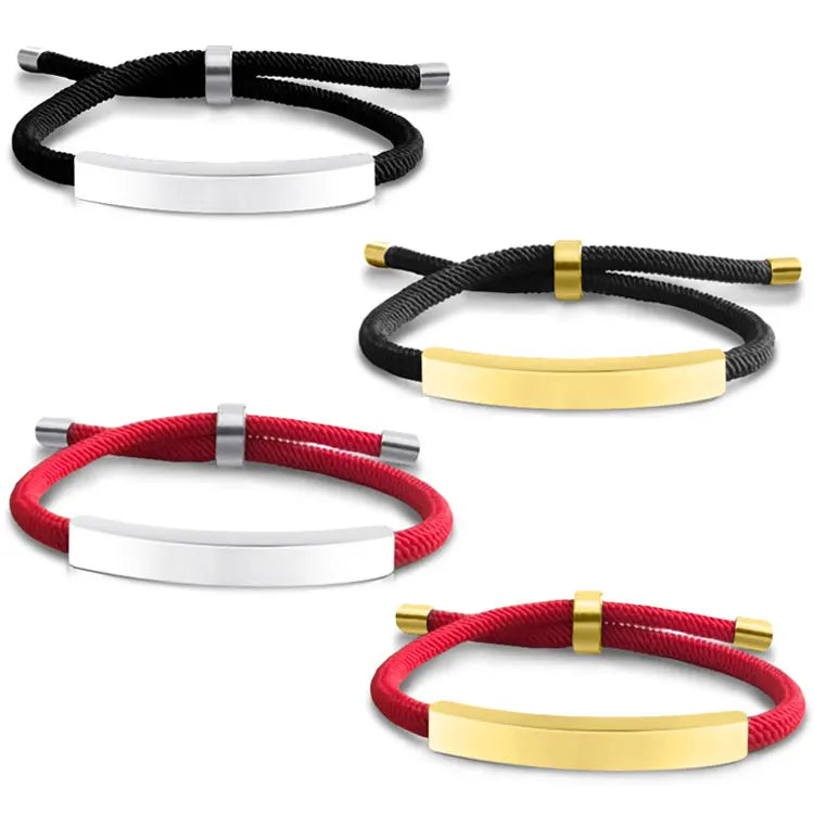 Hot Selling Thick Milan Rope Woven Bracelets Women Blank Engravable Brand Name Logo Stainless Steel Square Tube Bracelet Gifts