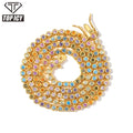 Top Icy Rainbow Color 3mm Tennis Chain Fashion Jewelry Necklace Brass 18K Gold Plated 3A CZ Shiny Necklace Men Chain