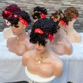 Afro Wave Pixie Cut Curly Wig Natural Brazilian 150% Density Short Pixie Curly Machine Made Human Hair Wig Ice Silk Hair Band