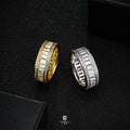Men's & Ladies' 925 Sterling Silver Baguette Moissanite Eternity Band Yellow Gold Finish Gemstone Rings