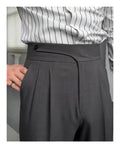 Paris Buckle Men's  High Waist Anti-Wrinkle Drape Non-Iron Straight Tube Business Leisure Style Suit Pants