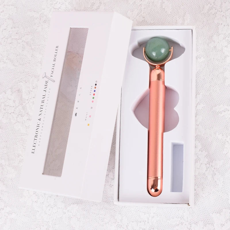DIY High Quality Waterproof Electrical Green Jade Ball Roller with Electric Stainless Steel Handle Skin Care