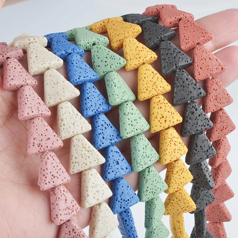 Handmade Beaded Jewelry Accessories-Volcanic Stone Beads with Geometric Triangle Pendant 8mm Size Colorful Rock Beads