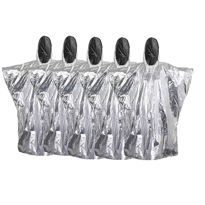 IRONDONKEY Foil Poncho Outdoor Camping Portable Reflective Windproof  Emergency Blanket Poncho