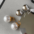 Brass Plated Vintage Exaggerated Personality Unique Large Pearl Earrings Mother'S Day Gift Jewelry Custom Design