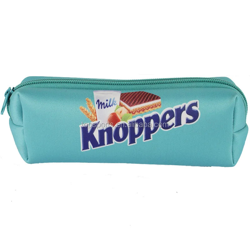 Sky Blue Custom Sublimation Printing Neoprene Pencil Bag Cartoon Pencil Case with Zipper Special Purpose Bag for Kids