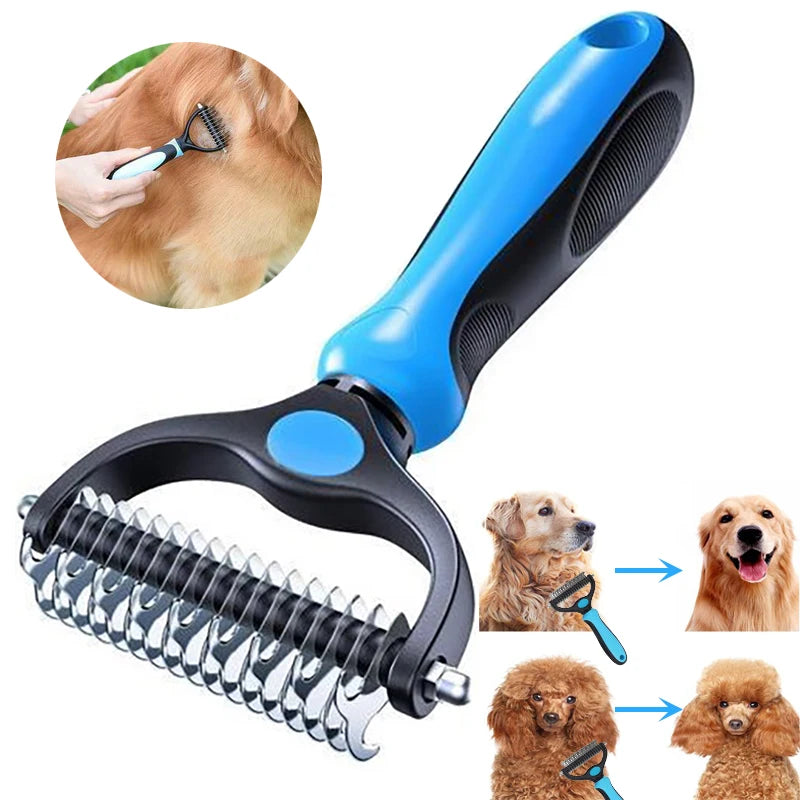 Pet Grooming Long Hair Shedding Trimmer Pet Dematting Brush Double Sided Pet Hair Remover Comb Dog Deshedding Tool Brush