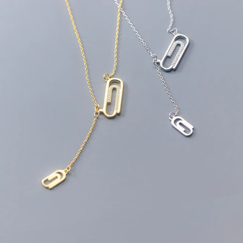 2021 Fashion 925 Sterling Silver CZ Zircon Paperclip Pendant Necklaces Chain Link Necklaces for Women Summer Jewelry