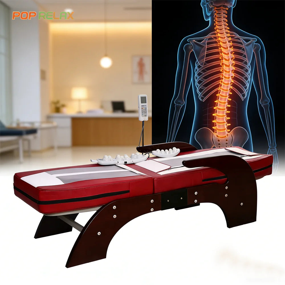 Electric Automatic Infrared Jade Roller Massage Bed Korea Style Spinal Traction Thermal Stone Therapy Table for Back Pain Relief