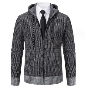Men's Cardigan Sweater Knitting Winter Full Zipper Long Sleeve Thick Fleece Warm Fur Collar Cardigan Coat