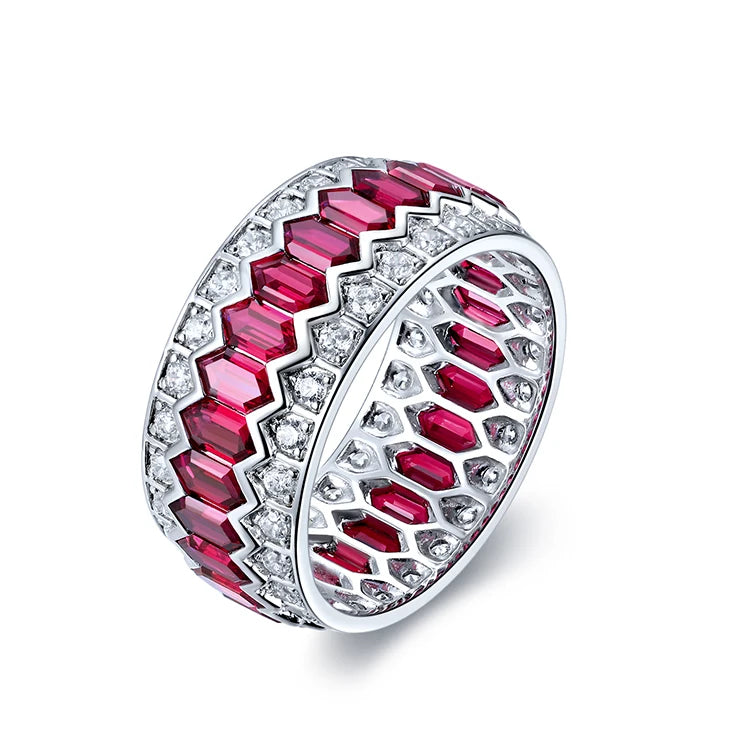 925 Sterling Silver Jewelry Faux Diamond Eternity Rings Men's Lab Created Rubies Engagement Rings for Women