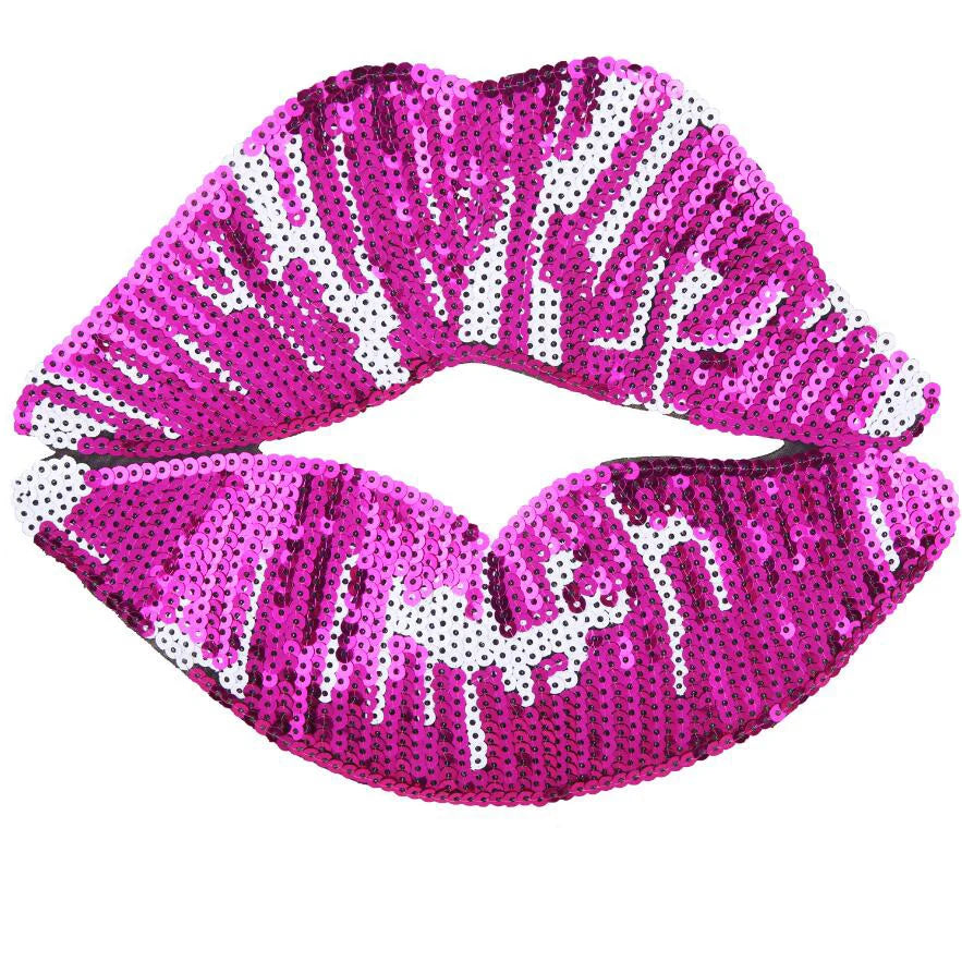 Factory Direct Customized Size Sew on Denim Fabric Eco-Friendly PVC Durable 3D Mouth Sequin Patch for Hats