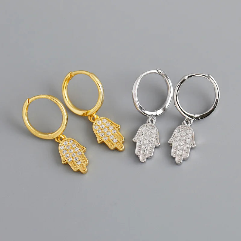 Fashion Ladies Earring Jewelry 925 Sterling Silver Palm Pendant Classic 14k Gold Hoop Earrings Fine Jewelry