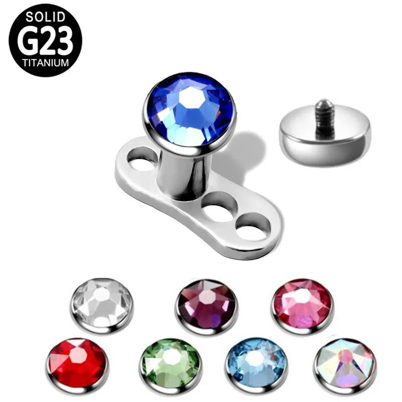 ASTM F136 Titanium Dermal Anchor with Bezel Set Zircon / Opal Sparkle Top Body Piercing Jewelry High Grade Punk Jewelry Stud N/A