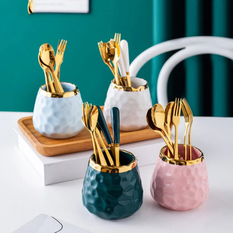Hot New Creative Light Luxury Fruit Fork Spoon Container Hot Creative Fruit Fork Set Dessert Cake Kitchen Storage Holder Party