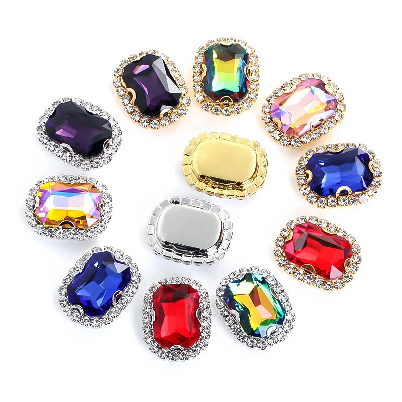 Xichuan Factory Cushion Octagon Crystal Buckle Glass Sew on Rhinestones With Gold Silver Claws Gemstone Clothing