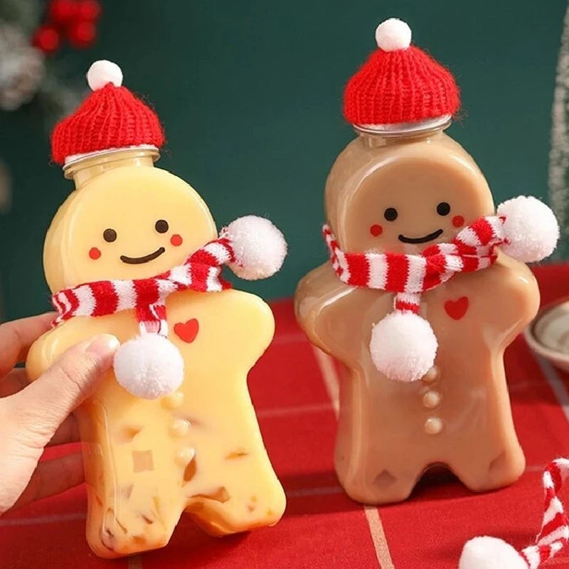 Cute Gingerbread Man and Snowman Portable Shaker Bottle for Home Decor and Christmas Gifts for Milk Tea and Water for Couples