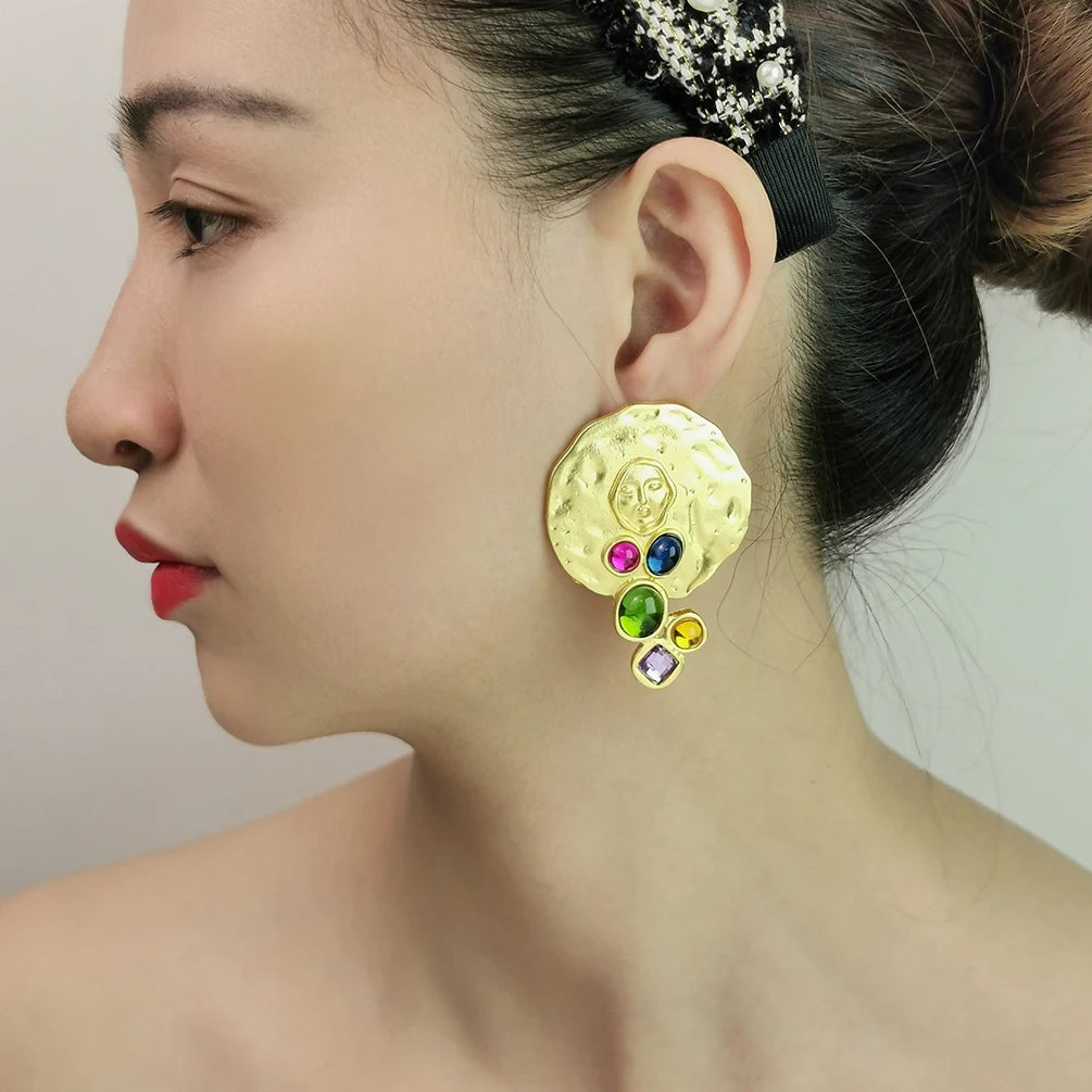 High-end Brand Vintage Multiple Statement Drop Earrings Women Heart Skull Shape Gold Plated Retro Dangle Earrings Jewelry