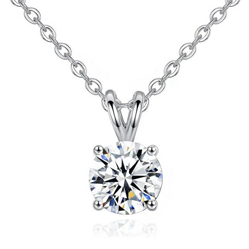 Wholesale Diamond Jewelry S925 Silver Chain 1ct DEF VVS1 Round Solitaire Pendant Moissanite Necklace for Woman Gift