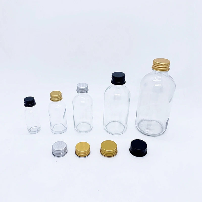 Factory Price 0.5oz 1oz 2oz 4oz Empty Clear Round Essential Oil Glass Boston Bottle With Black Cap Factory Price Glass Jar