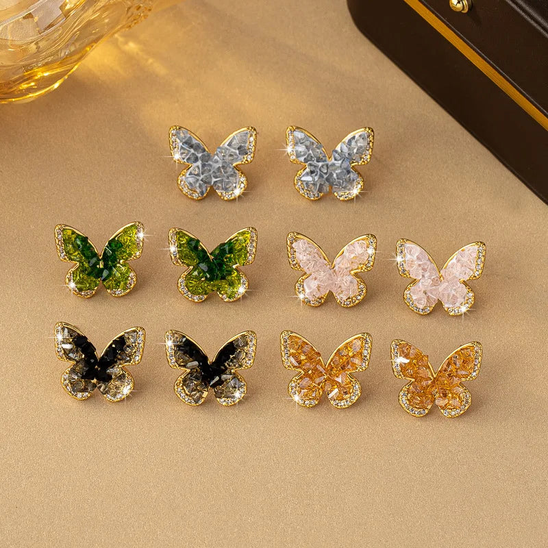 Merryshine Wholesale High-End Trendy Styles Easy Match Forest pink Purple Crystal Butterfly Earrings for Women