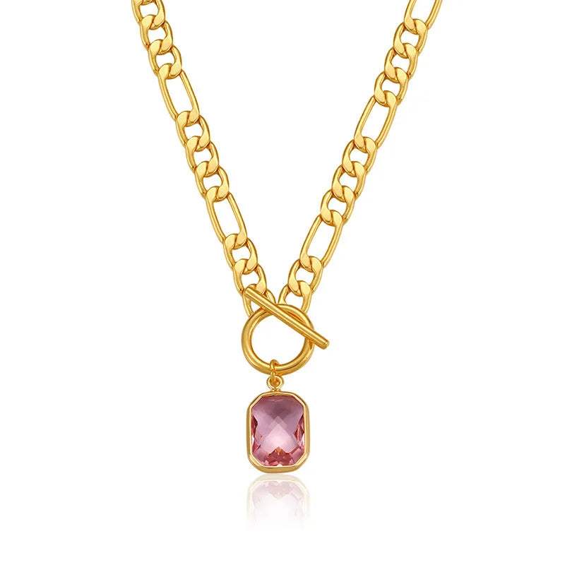 Fashion Luxury Ins Style Pink Zircon Pendent Necklace Personalized Trend Non Tarnish OT Buckle Necklace Fashion Party Jewelry