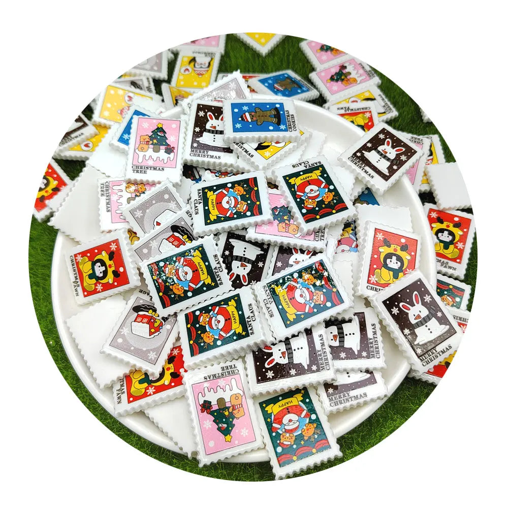 100Pcs Winter Holiday Christmas Theme PVC Postage Stamps Charms for Scrapbooking Phone Case Holiday Party Decoration Supplier