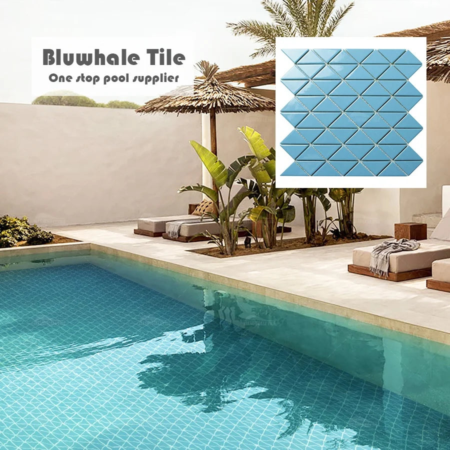 Customized Pattern Blue Kiln Surface Irregular Shape Ceramic Foshan Triangle Mosaic Tile Swimming Pool
