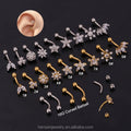 HENGSEN Curve Gold Silver Stainless Steel Barbell Copper Cz Labret Ear Daith Tragus Helix Snug Rook Piercing Jewelry MegaBDM