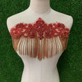 Red Rhinestone Lace Applique Shoulder Collar Body Back Crystal Tassels Beaded Appliques for Bridal Dress Accessories Sewing