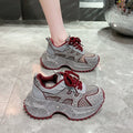 Women's Rhinestone Mesh Platform Sneakers Breathable Wedge Casual Dad Shoes