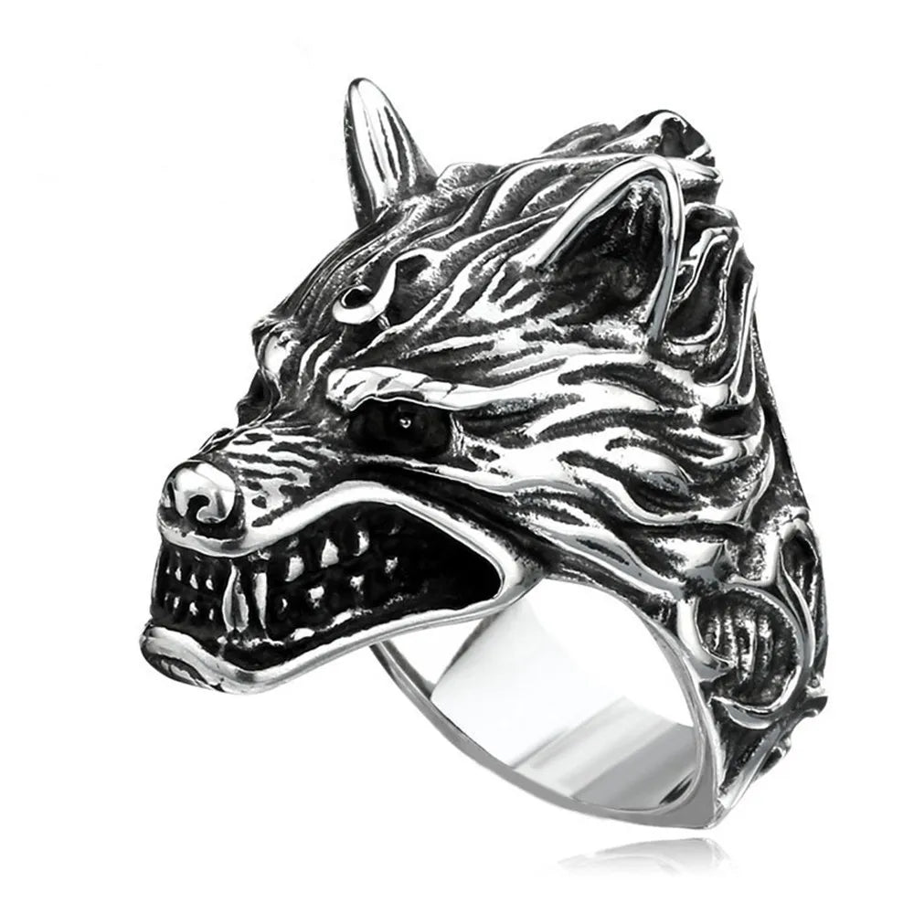 YK New Style Hot Selling Fashion Personalized Design Retro Wolf Head Stainless Steel Ring Custom Wholesale