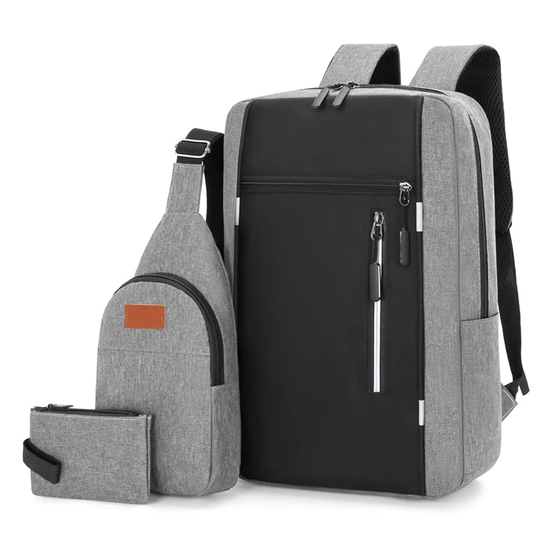 Wholesale Laptop Backpack With USB Port Waterproof Computer Bag Sac Tendance 3 Pcs Set Sling Back Pack Casual Chest Bags for Men