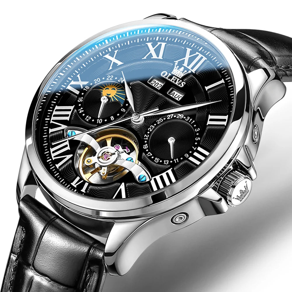 OLEVS 7013 Oem Custom logo Classic Fashion Hollow Tourbillon Moon Phase Watch Sport Fashion Automatic Mechanical Watch for Man