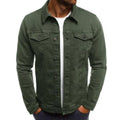Autumn Men Denim Jacket Simple Casual Slim Turn-down Collar Long Sleeve Jacket With Pocket Thick  Men Coat