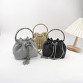 2022 New Design Luxury Bling Women Bucket  Rhinestone Hand Bag Evening Metal Fringe Sequin Handbags
