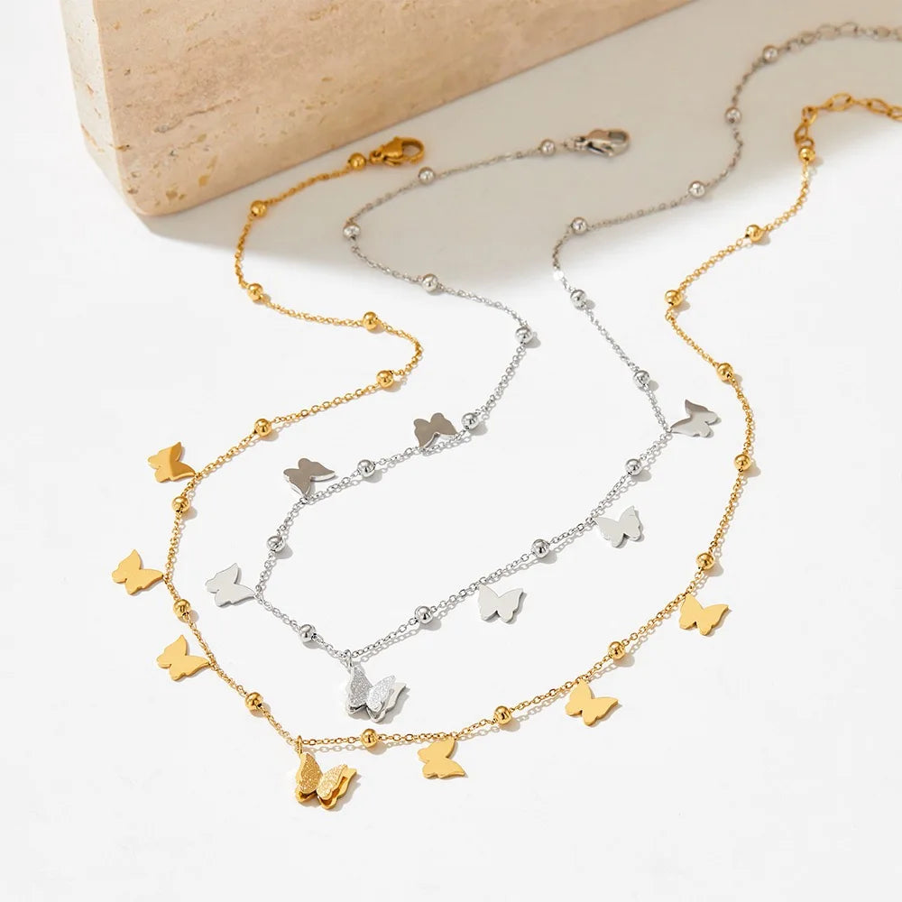 YAZKY Trendy Butterfly Necklace 18K Gold Plated Stainless Steel Link Chain Charm High-grade Jewelry Gift for Women
